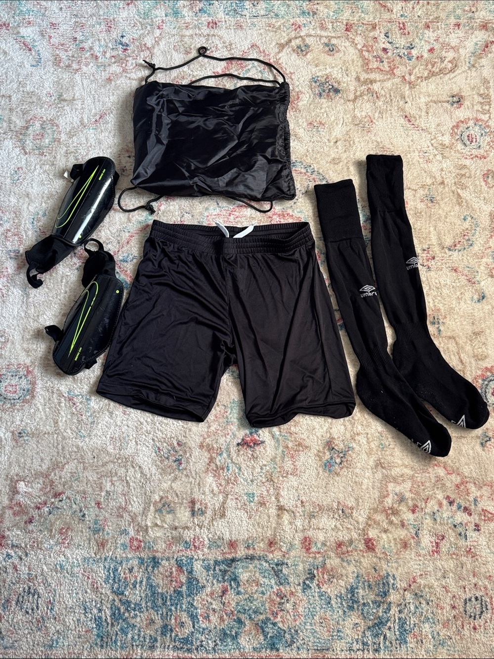 Women’s Soccer Kit: bag, shin guards, long soccer socks, athletic shorts
